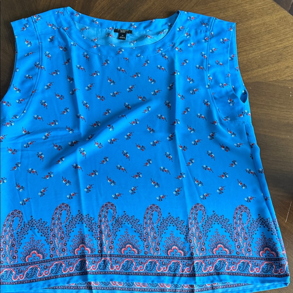 Ann Taylor Factory Blue Floral Sleeveless Blouse